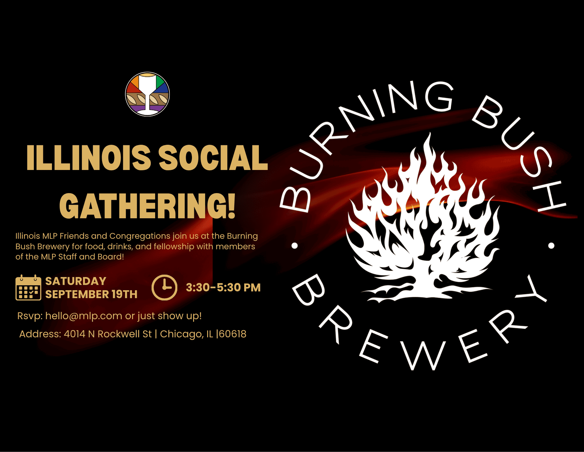 Illinois Social Gathering at Burning Bush Brewery in Chicago on September 19th.